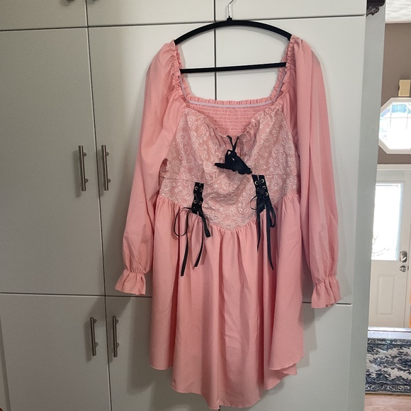 SHEIN MOOSTA Plus Size Lace Up Front Bell Sleeve Dress Renaissance Style - Picture 1 of 6